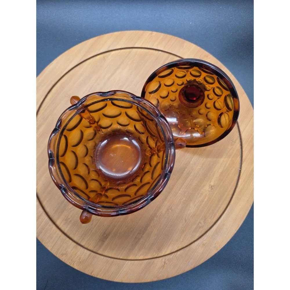 Provincial Amber Imperial Glass Candy Dish W Lid /‎ Handles Vintage MCM BoHo